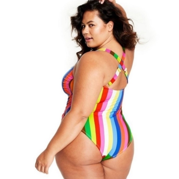 NWOT Tabitha Brown X Target Striped Rainbow One Piece Swimsuit - Picture 2 of 4